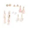 Sohi Set Of 6 Gold-toned Plated Pearls Beaded Contemporary Drop Earrings In Gold