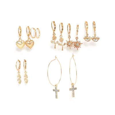 Sohi Set Of 7 Gold-toned Contemporary Drop Earrings