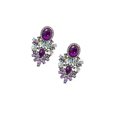 Sohi Shimmering Rhinestone Statement Dangling Drop Earrings In Purple