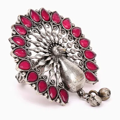 Sohi Silver Lookalike Stone Peacock Ring In Multi