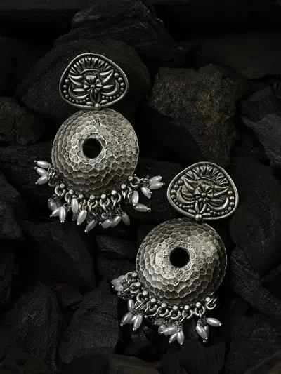 Sohi Silver Plated Designer Geometric Studs In Black