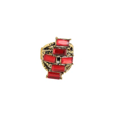 Sohi Stacked Stone Cocktail Ring In Red