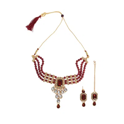 Sohi Stone-block Jewellery Set In Red