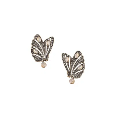 Sohi Stone Intricate Butterfly Stud Earrings In Silver