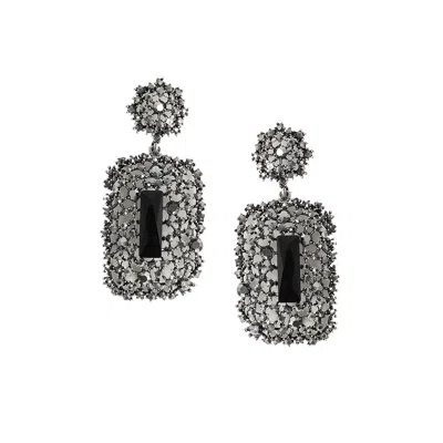 Sohi Stone Intricate Cluster Geometric Drop Earrings In Brown