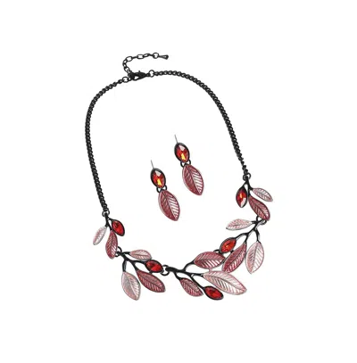 Sohi Stone Leaf Jewellery Set In Red