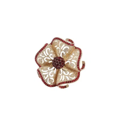 Sohi Stone Setting Flower Ring In Red