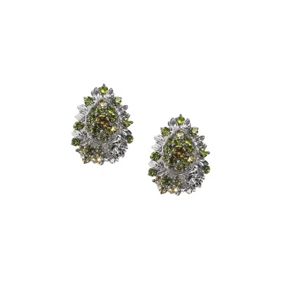 Sohi Textured Crystal Stud Earrings In Green