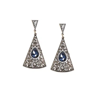 Sohi Triangle Filigree Drop Earrings In Blue