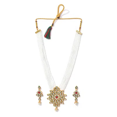 Sohi Woman White Kundan Beads Gold Plated Necklace Set In Multi