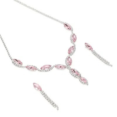 Sohi Women's Baby Pink Marquise Jewellery Set