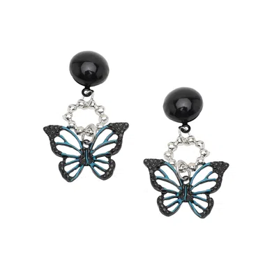 Sohi Women's Black Butterfly Drop Earrings