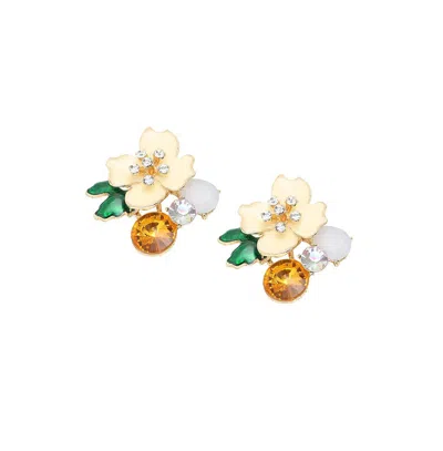 Sohi Women's Black Flower Garden Stud Earrings In White