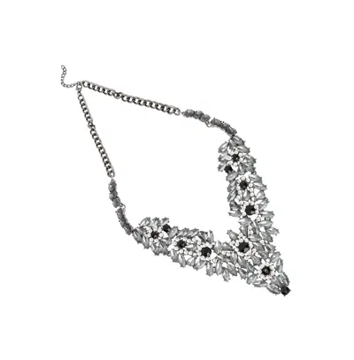 Sohi Women's Black Foliage Crystal Statement Necklace In Silver