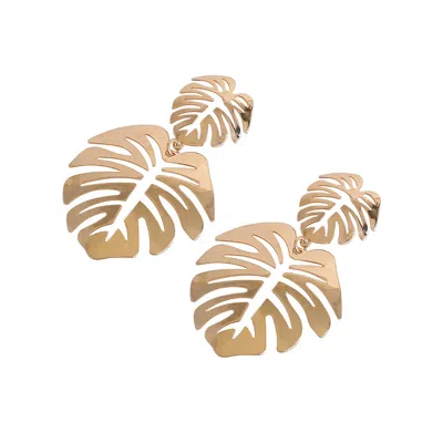 Sohi Women's Black Palm Leaf Drop Earrings In Gold