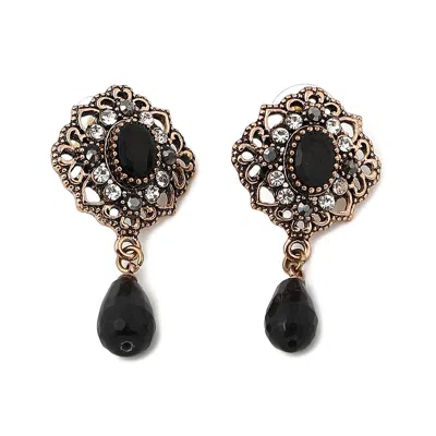Sohi Women's Black Stone Drop Earrings