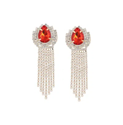 Sohi Women's Bling Drop Earrings In Red