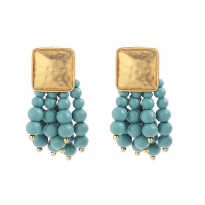 Sohi Women's Blue Beaded Cluster Drop Earrings In Brown