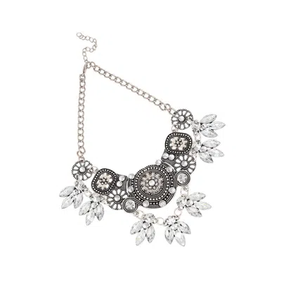 Sohi Women's Blue Circular Foliage Drop Statement Necklace