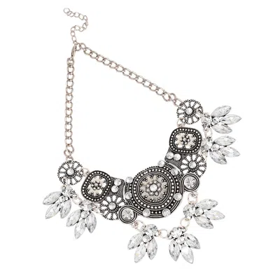 Sohi Women's Blue Circular Foliage Drop Statement Necklace In White