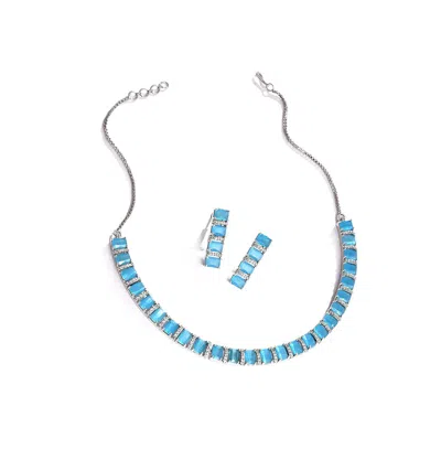 Sohi Women's Blue Crystal Bling Necklace And Earrings (set Of 2)