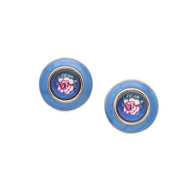 Sohi Women's Blue Enamel Flower Stud Earrings
