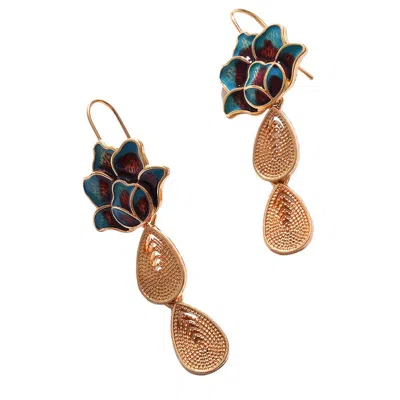 Sohi Women's Blue Flower Drop Earrings
