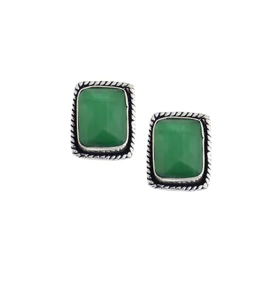 Sohi Women's Blue Oxidized Stone Stud Earrings In Green