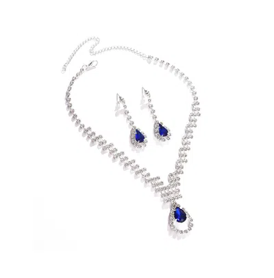 Sohi Women's Blue Stone Teardrop Necklace And Earrings (set Of 2)