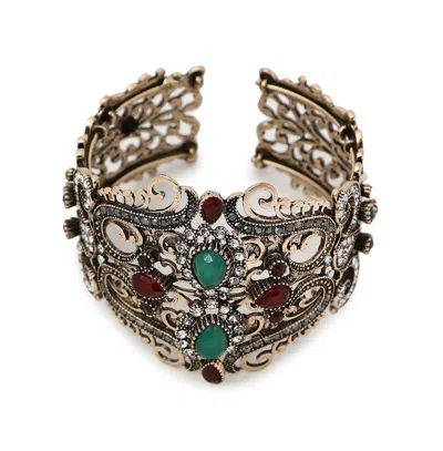 Sohi Women's Bronze Teardrop Filigree Cuff Bracelet In Multicolour