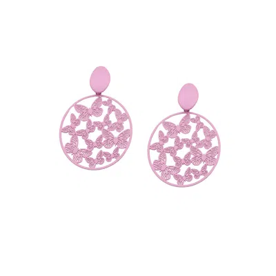 Sohi Women's Butterfly Filigree Drop Earrings In Pink