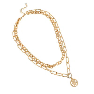 Sohi Women's California Gold The Coin Chainlink Multi-layer Necklace