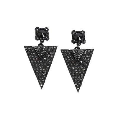 Sohi Women's Carbon Black Embellished Triangle Drop Earrings