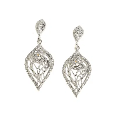 Sohi Women's Chalice Silver Intricate Leaf Drop Earrings