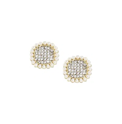 Sohi Women's Checkered Stud Earrings In White