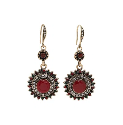 Sohi Women's Circular Drop Earrings In Red