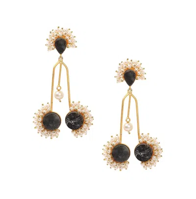 Sohi Women's Cluster Stone Drop Earrings In Black