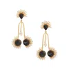 Sohi Druzy Stone Handmade Beaded Matt Golden Big Earrings In Black