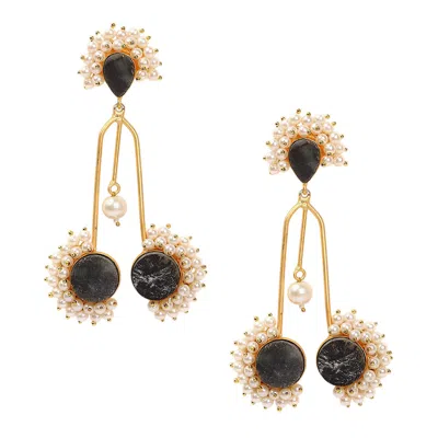 Sohi Women's Cluster Stone Drop Earrings In Brown