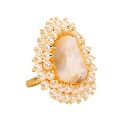 Sohi Women's Cluster Stone Statement Ring In White