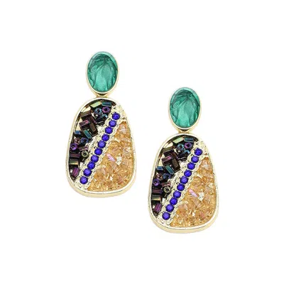 Sohi Women's Crystal Drop Earrings In Green