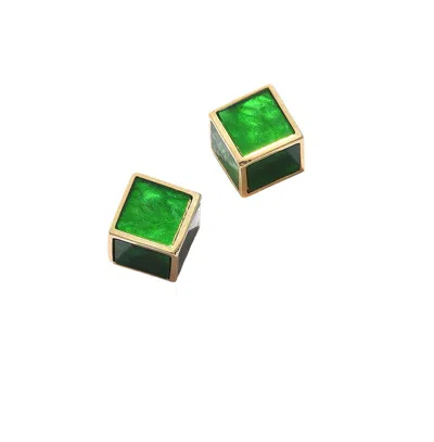Sohi Women's Cube Stud Earrings In Green