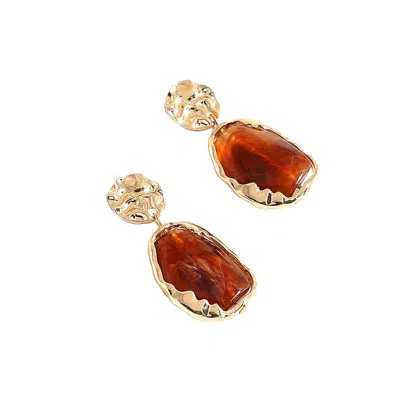 Sohi Brown Color Brown Stone Gold Plated Drop Earrings For Women's