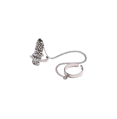 Sohi Women's Dented Wrap Nail Ring In Silver
