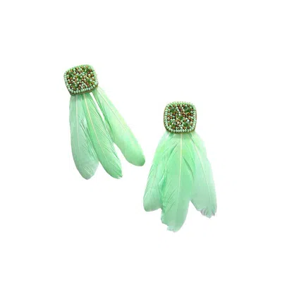 Sohi Women's Feather Drop Earrings In Green