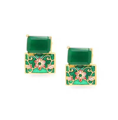 Sohi Women's Floral Drop Earrings In Green