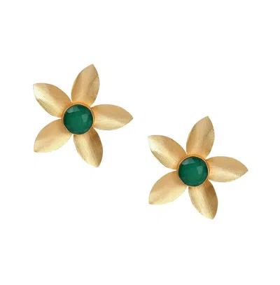 Sohi Women's Floral Drop Earrings In Green