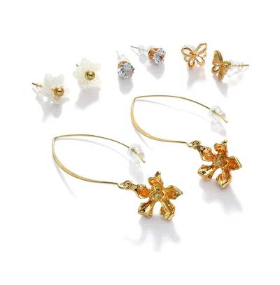 Sohi Women's Floral Drop Earrings Set In Gold