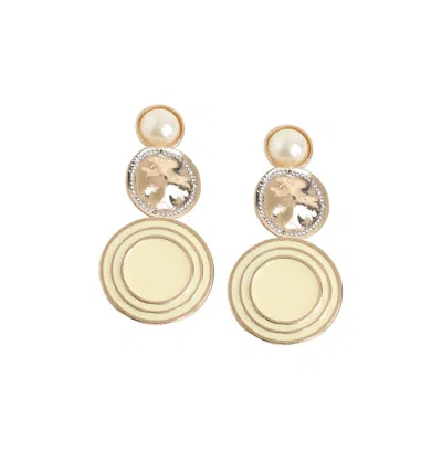 Sohi Women's Gold Circular Drop Earrings In White