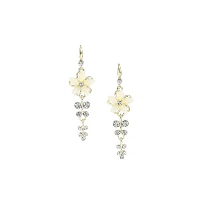 Sohi Women's Gold Embellished Flower Drop Earrings In White